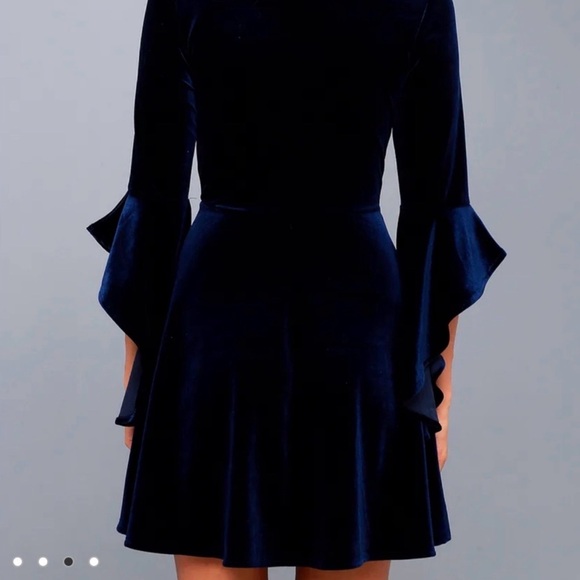 Lulu's wrapped in luxe navy blue velvet bell sleeve skater dress - Picture 12 of 12